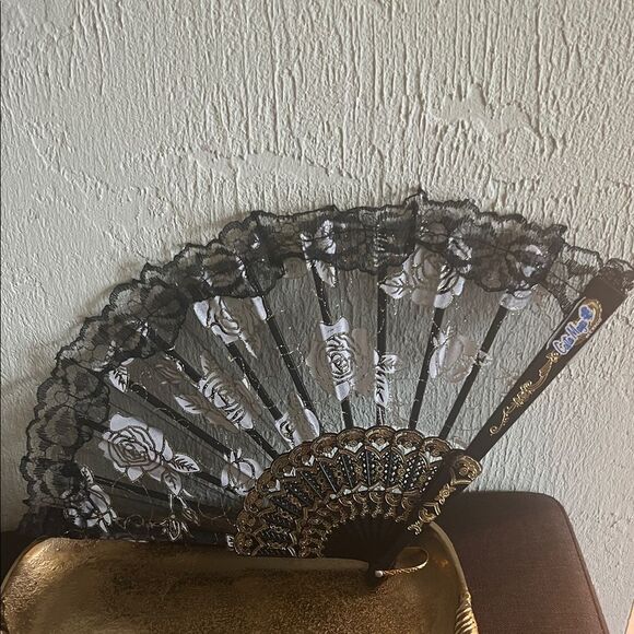 Unbranded Other - #1211=Elegant Black and Gold Lace Fan